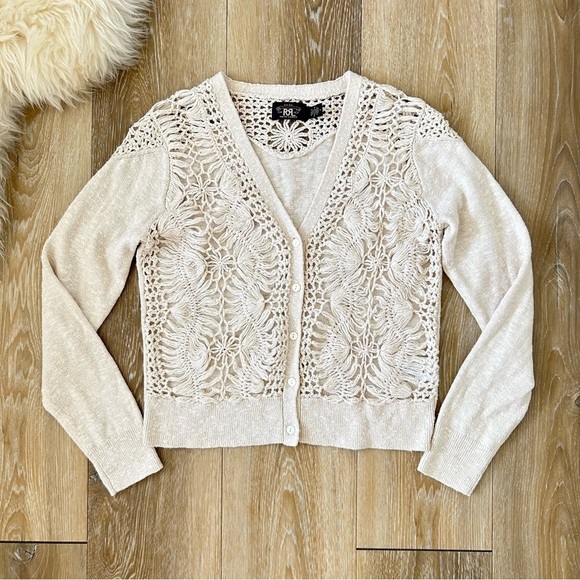 RRL Ralph Lauren Crochet-Paneled Cardigan - Picture 6 of 11
